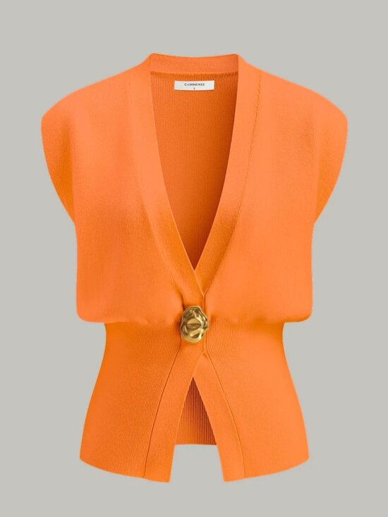 Commense Sweaters - Commense V-Neck Buttoned Detail Sweater Vest